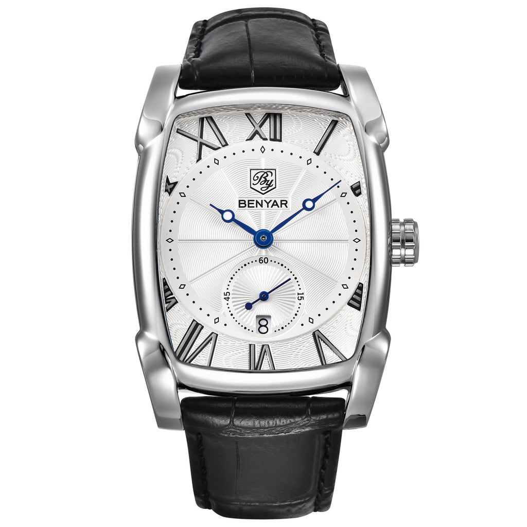 Classic Watch with Genuine Leather Strap